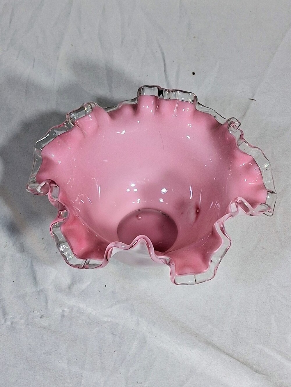 Fenton 1950's Glass Collectible Pink Silver Crest Artsy 7" Ruffled Bowl - Picture 3 of 10